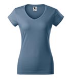 t-shirt damski v-neck slim fit, nadruk bezpośredni – denim (60)